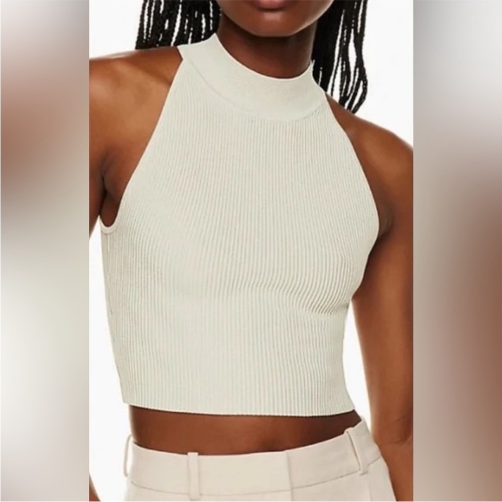 Babaton Cream Sculpt Knit Mockneck Ribbed Top size Large